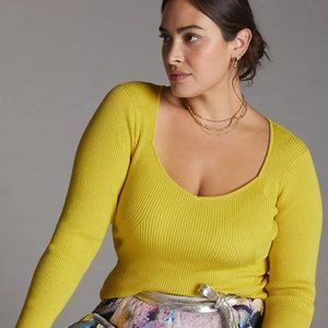 Anthropologie Citron Yellow Sweetheart Knit Long Sleeve Sweater